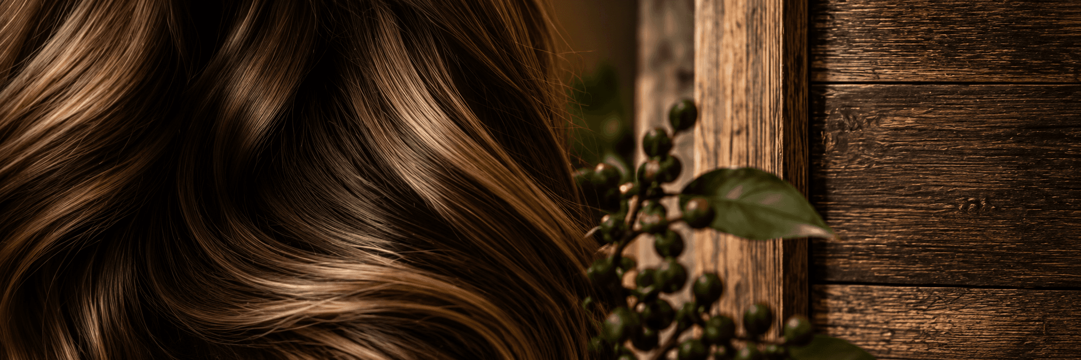 Artistic hair texture and dark wood backdrop